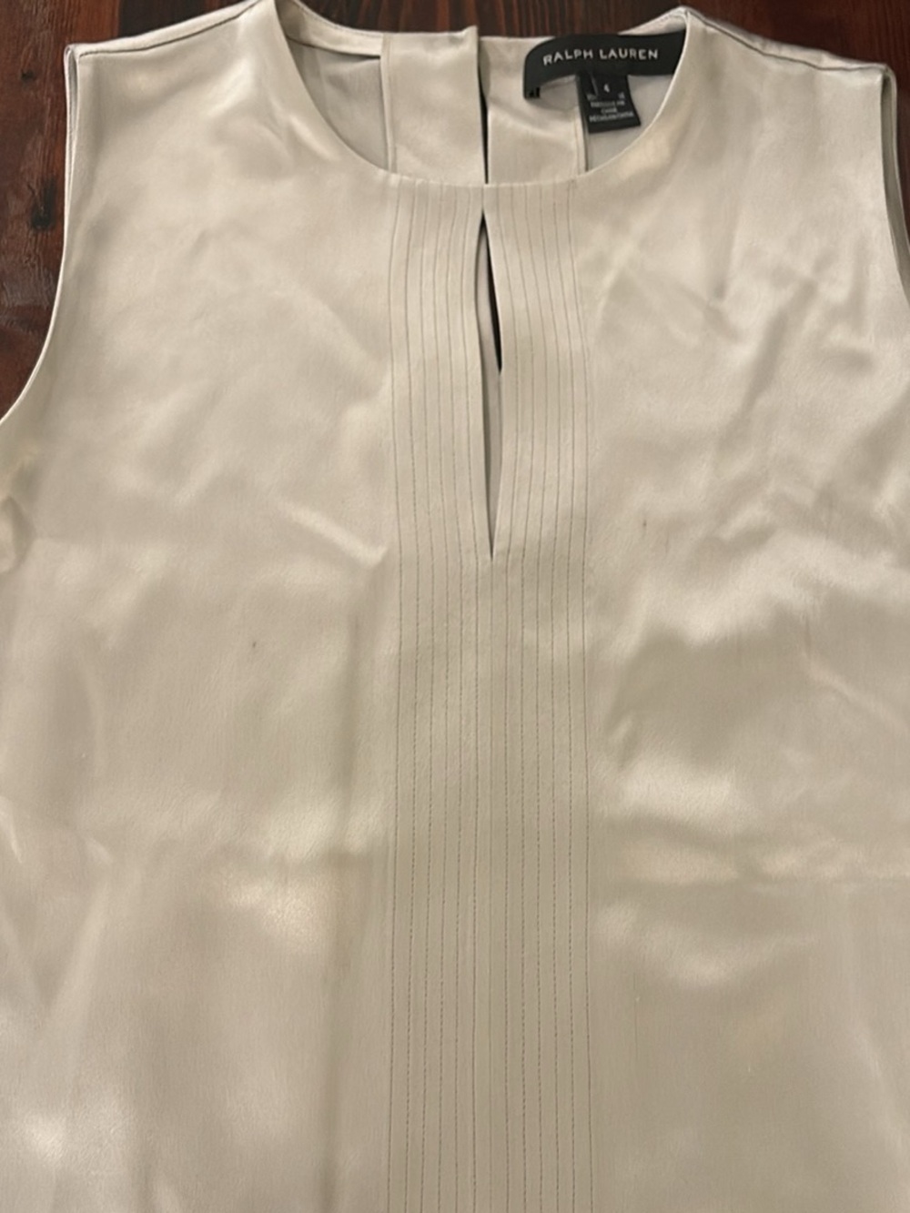 Ralph Lauren Ivory Pintuck Keyhole Sleeveless Top